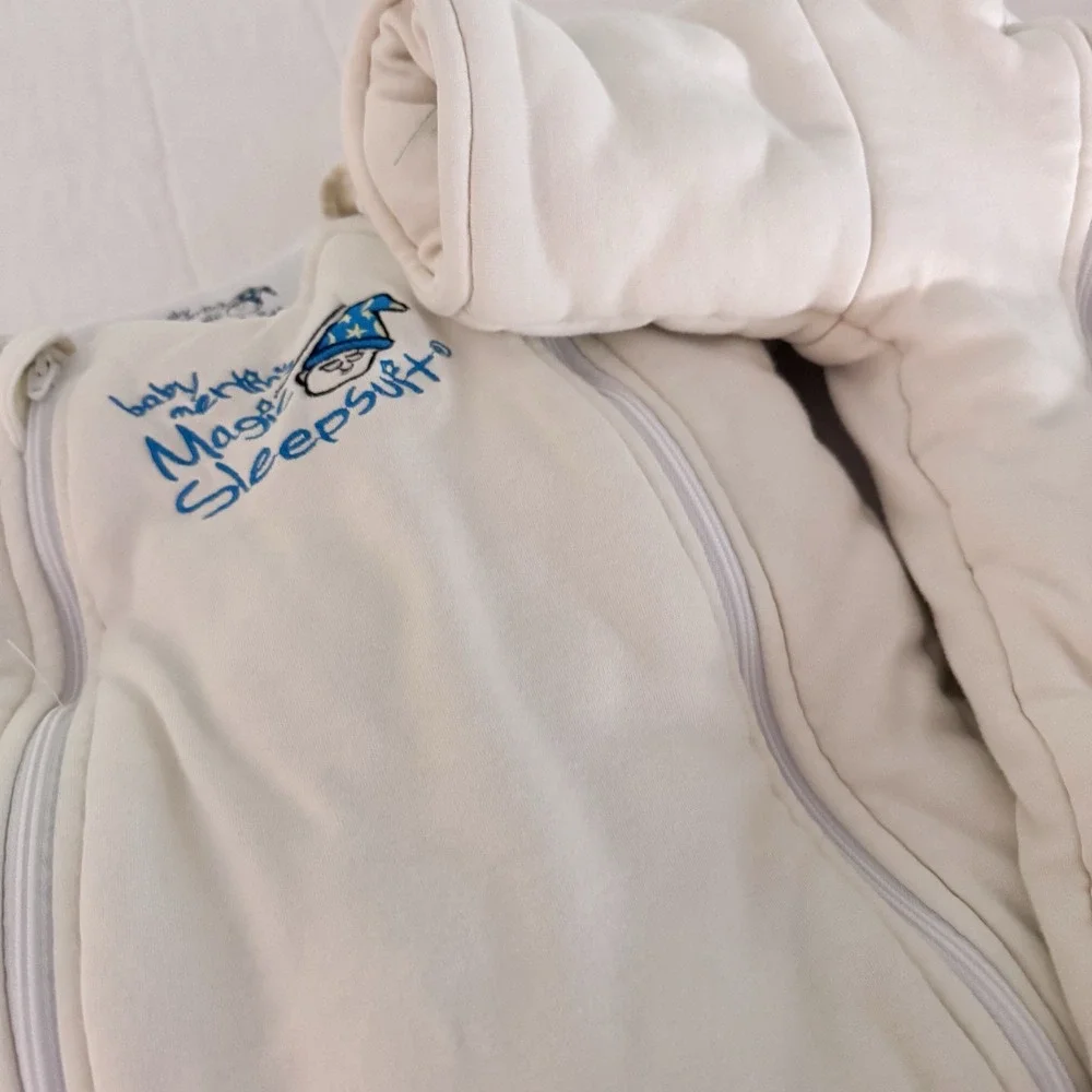 Baby Merlin's Magic Sleepsuit Small 3-6 Months Cream Swaddle Transition Suit TWO